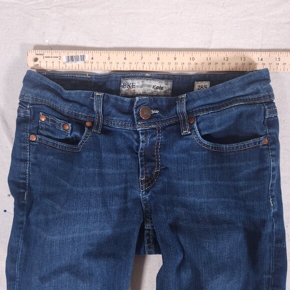 BKE Denim Kate Straight Blue Jeans Womens Size 28S x 29.5 Dark Wash Pants FLAWS - Picture 6 of 16